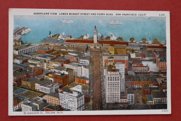 Postcard Aeroplane view PC San Francisco Cal California 1920-1940 Lower Market Street Ferry Building USA US United States